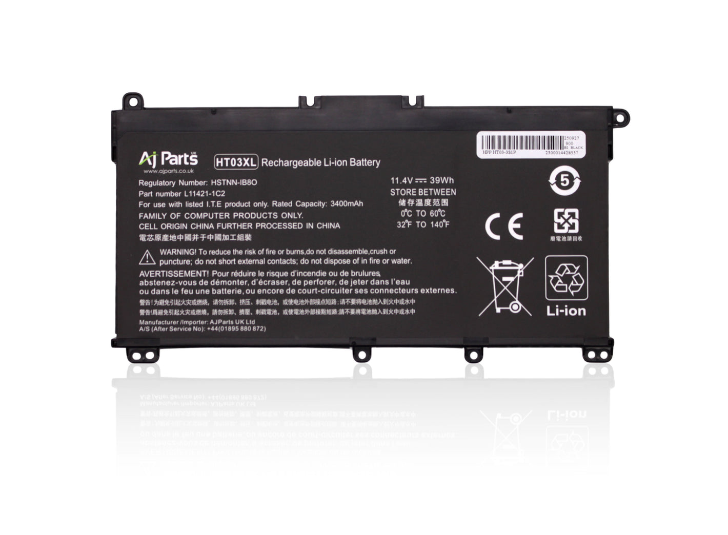 HP HT03XL HSTNN-IB80 11.4V 3400mAh 3-Cell Replacement AJP Laptop Battery
