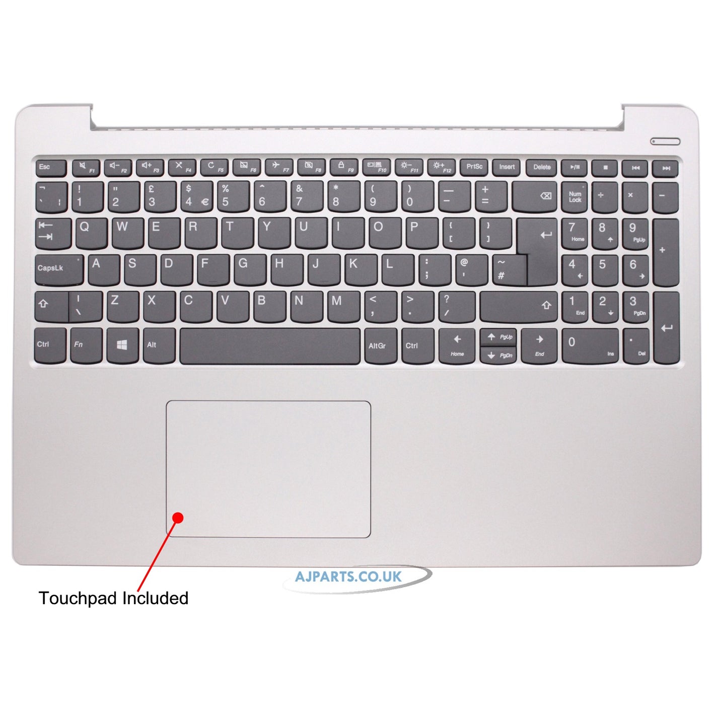 Lenovo 5CB0R07296 UK Layout Replacement Laptop Palmrest with Keyboard & Touchpad Silver