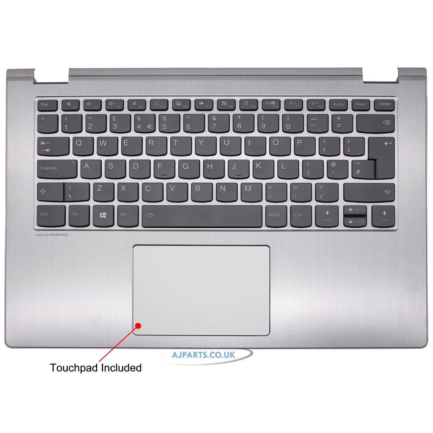 Lenovo Yoga 530-14IKB Backlit UK Layout Replacement Laptop Palmrest with Keyboard Silver