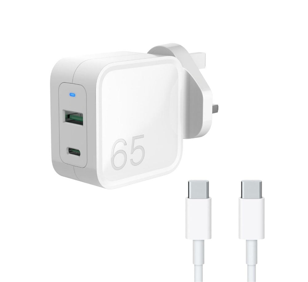 New AJP Adapter 65W USB Type-C QC 3.0 PD Fast Charging Dual Port Type Wall Charger Adapter White