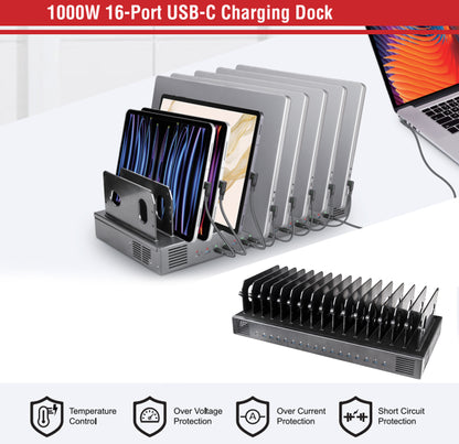 1000W 16-Port USB-C Charging Dock – 1000W Power, PD3.0 & QC4+ Fast Charging