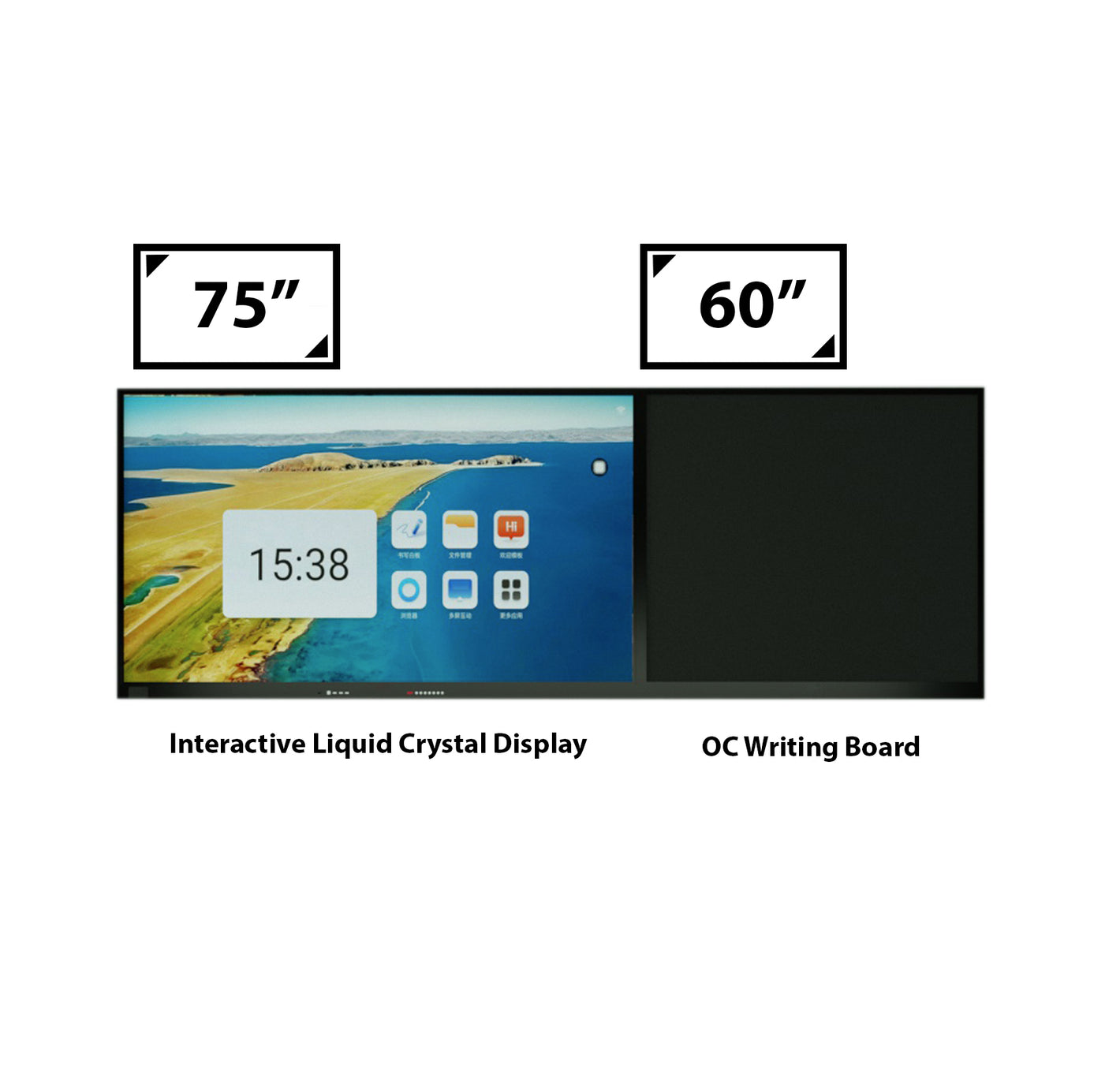 75” Interactive Liquid Crystal Display + 60" OC Sub Writing Board | for Classroom and Business, Remote Meeting, Interactive Screen, Smart Whiteboard, Office or School