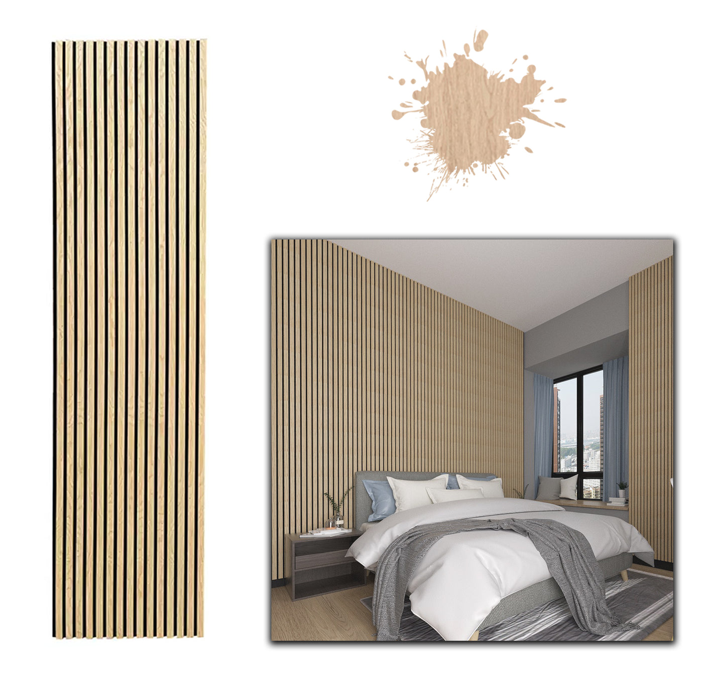 Acoustic Wood Slat Wall Panel - 240cm x 60cm - White Oak Colour