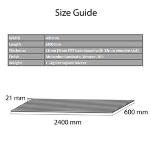 Acoustic Wood Slat Wall Panel - 240cm x 60cm - Grey Colour