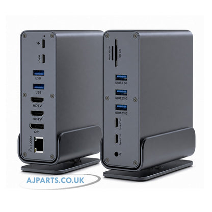 AJP 15-in-1 USB-C Docking Station 100W PD, Dual HDTV 4K@60Hz, DisplayPort, 10Gbps USB, Gigabit Ethernet, SD/TF & Audio