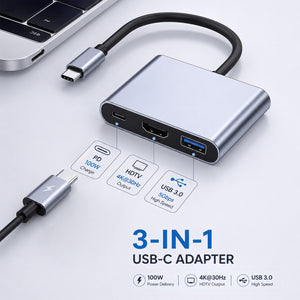 AJP 3-in-1 USB-C Hub Adapter with HDTV 4K@30Hz, USB 3.0 5Gbps & 100W PD Charging
