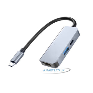 AJP 3-in-1 USB-C Multifunction Hub Adapter – 4K HDTV, USB 3.0 5Gbps & 87W PD Charging