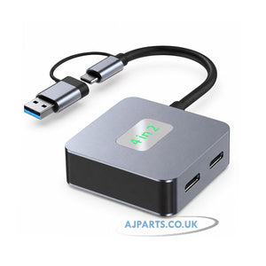AJP 4-in-2 USB 3.2 Hub Adapter USB-C & USB-A to 2x USB-A + 2x USB-C 10Gbps