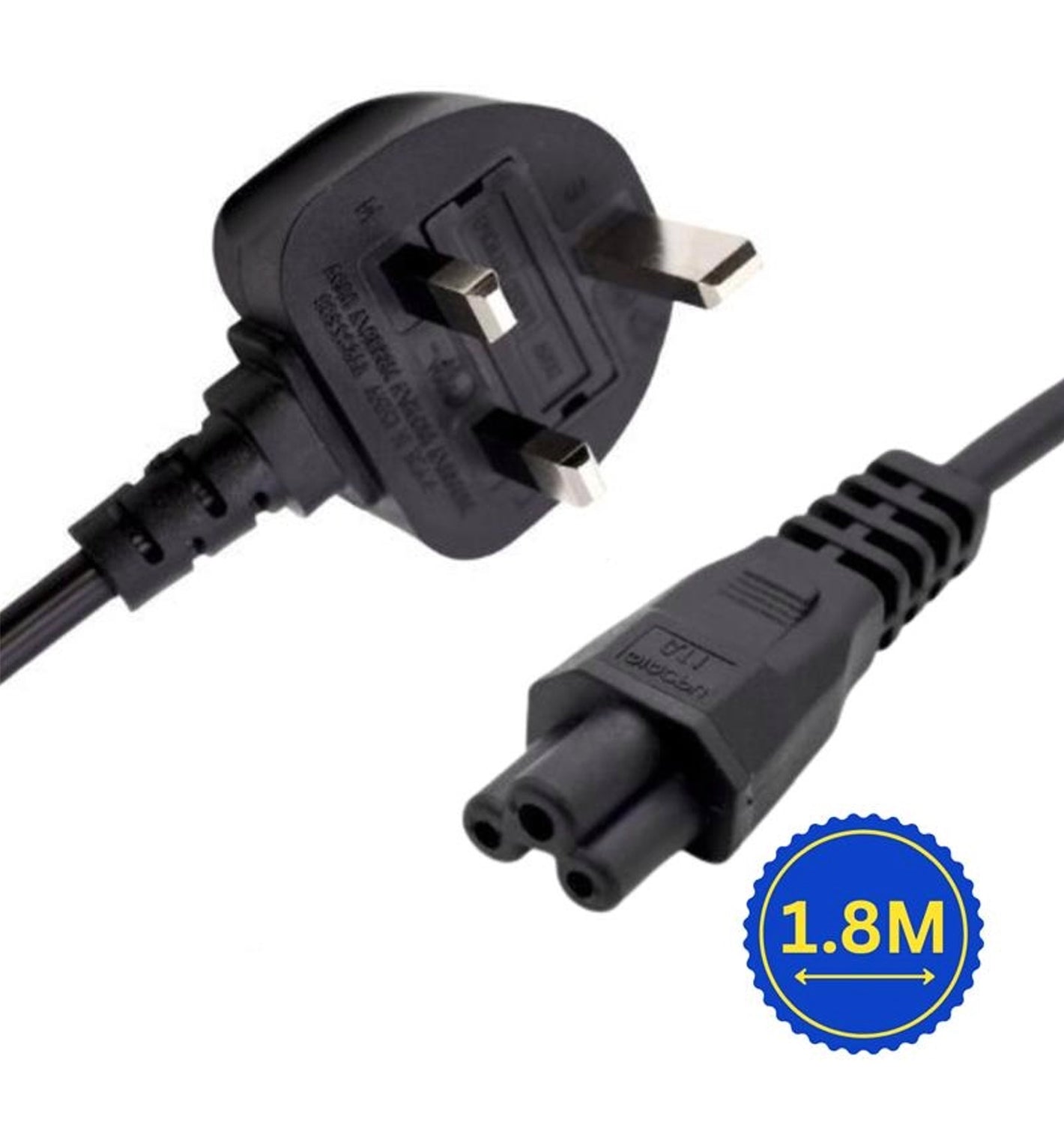 Replacement UK 3-Pin 1.8M 5A Power Cable to IEC C5 Cloverleaf (Mickey Mouse) Black