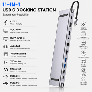 11-in-1 USB C Docking Station - 4K HDMI, VGA, 87W PD Charger, USB 3.0, Dual SD Reader & Ethernet Hub