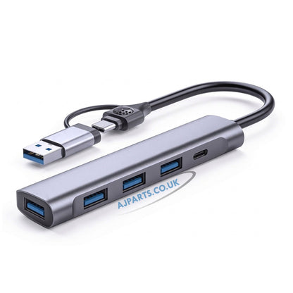 5-in-1 USB 3.0 Hub with USB-C Power Port, 4-Port High-Speed Data Splitter for Laptop & Mobile