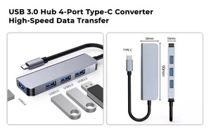 4-in-1 USB-C Hub with 4 USB 3.0 Ports, Fast Data Sync Splitter for MacBook, Laptop & More