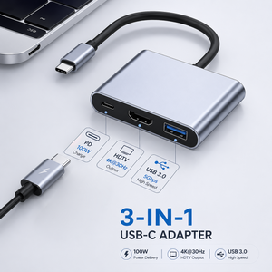 AJP 3-in-1 USB-C Hub Adapter with HDTV 4K@30Hz, USB 3.0 5Gbps & 100W PD Charging