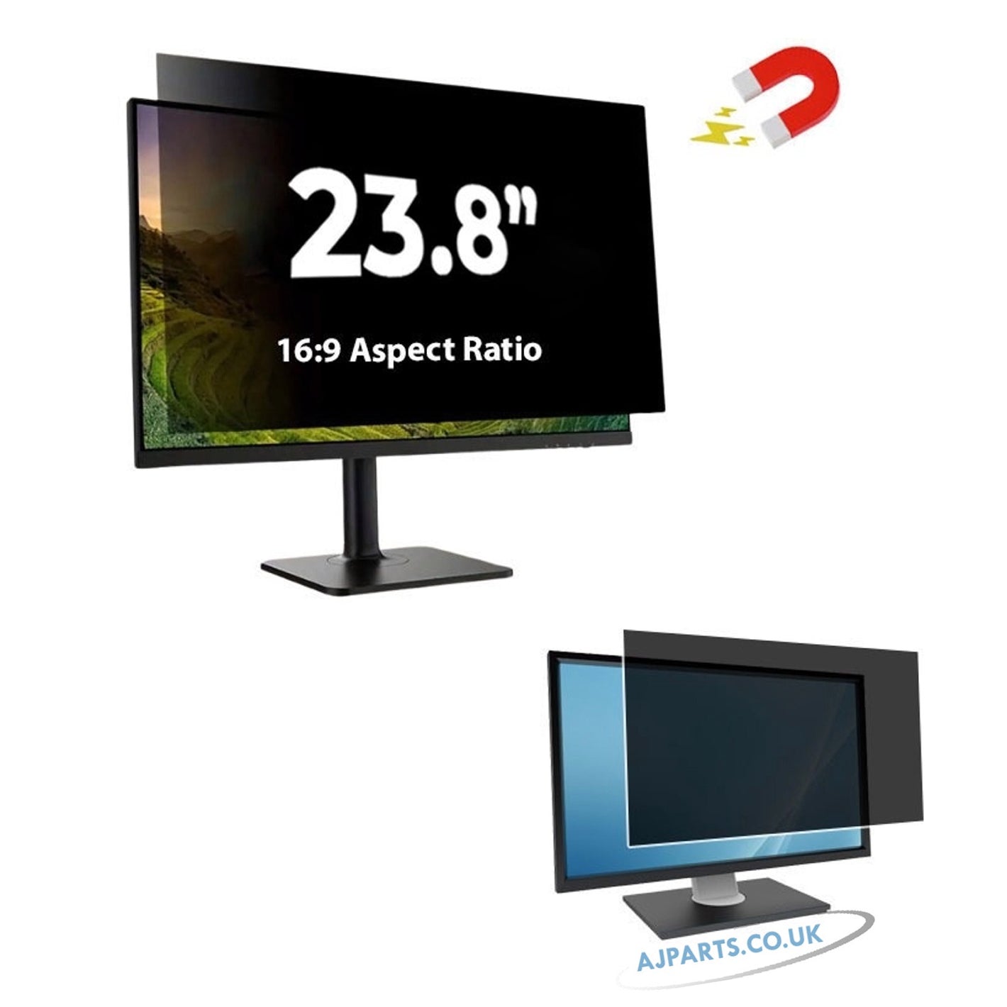 23.8" Monitor Privacy Screen Filter 16:9 Magnetic Anti-Spy Anti-Glare Removable Blue Light Protection