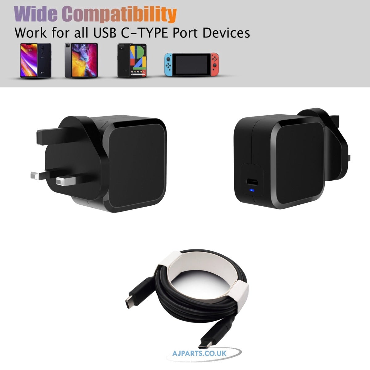 ADP-45HG B 45W USB Type-C QC 3.0 PD Fast Charging Black Replacement Laptop Adapter
