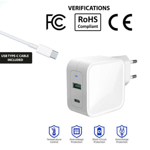 Asus Zenbook 13 Oled UX325EA-KG722TS 65W EU Plug Fast Dual Port Type Wall Charger White AJP Replacement Adapter