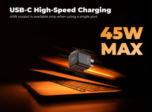 AJP GaN 45W Dual-Port USB-C PD & USB-A QC Wall Plug Charger