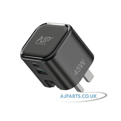 AJP GaN 45W Dual-Port USB-C PD & USB-A QC Wall Plug Charger