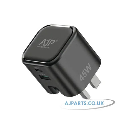 AJP GaN 45W Dual-Port USB-C PD & USB-A QC Wall Plug Charger