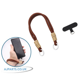 Anti-Theft Phone Wrist Strap Wristband with Anchor Tab & Carabiner – Secure Mobile Holder for Safety (Brown)