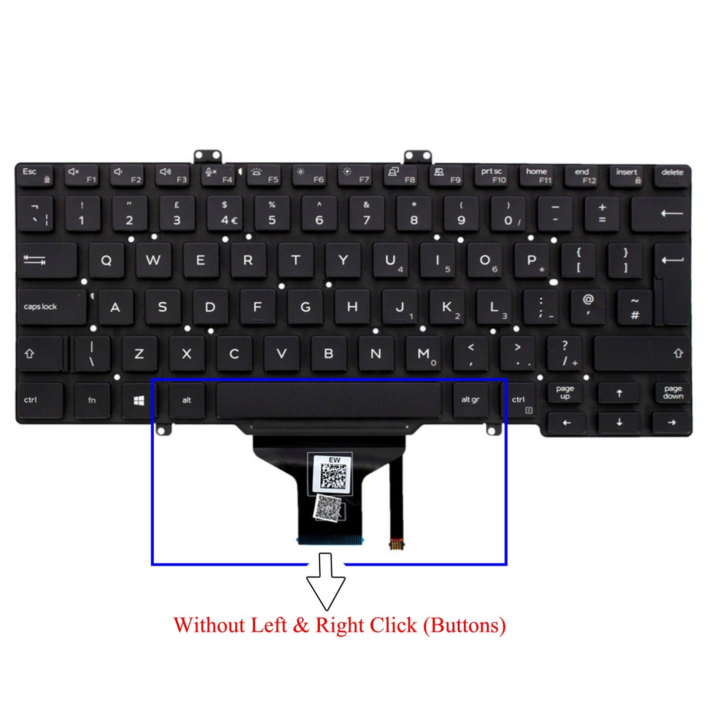 Dell Latitude 0V5H1J V5H1J UK Layout Backlit Replacement Keyboard Without Pointer & Mouse Buttons