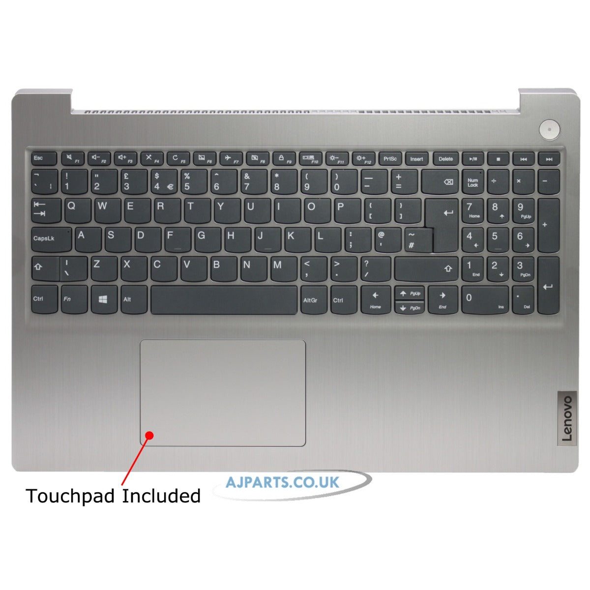 Lenovo 5CB0X57489 Silver Upper Case Palmrest Non-Backlit Replacement UK Layout Keyboard with Trackpad