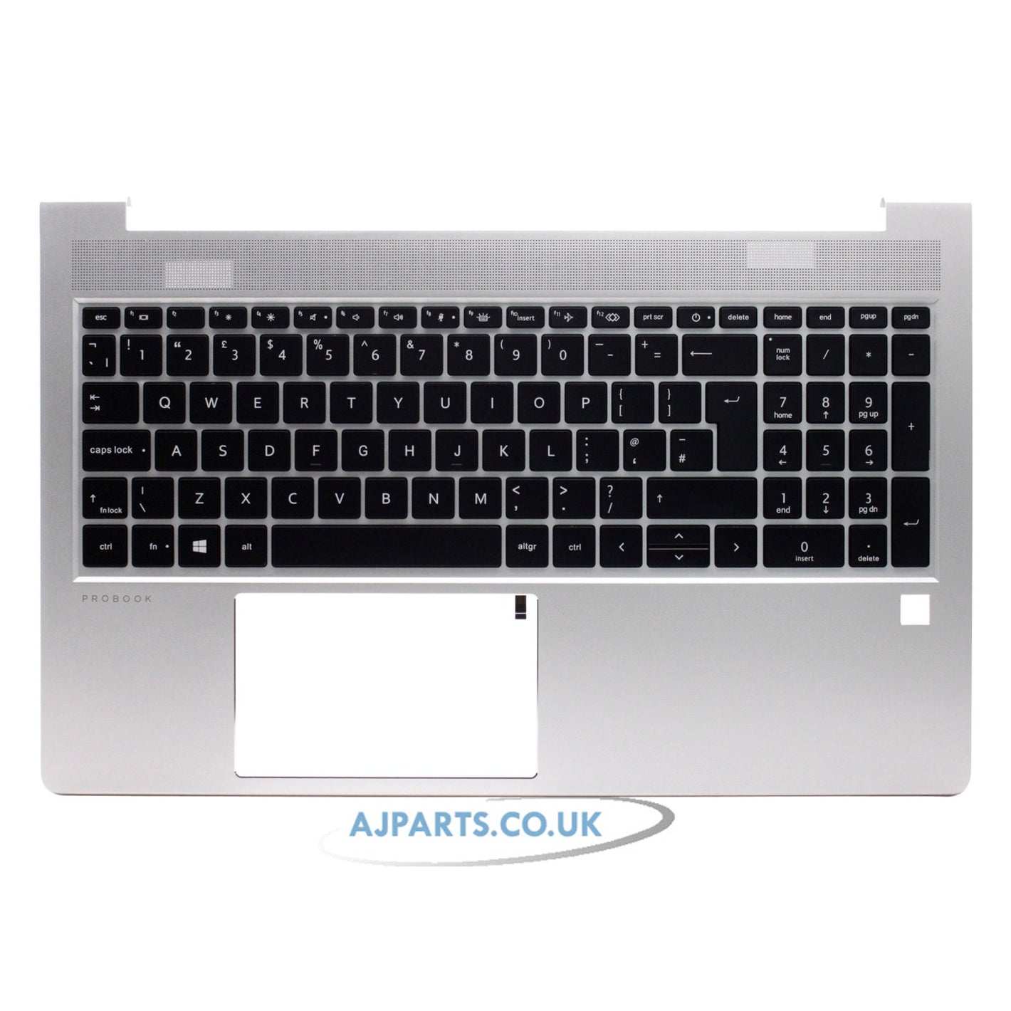 HP N43874-031 UK Layout Laptop Replacement Palmrest with Backlit Keyboard Silver Dual USB-C Ports