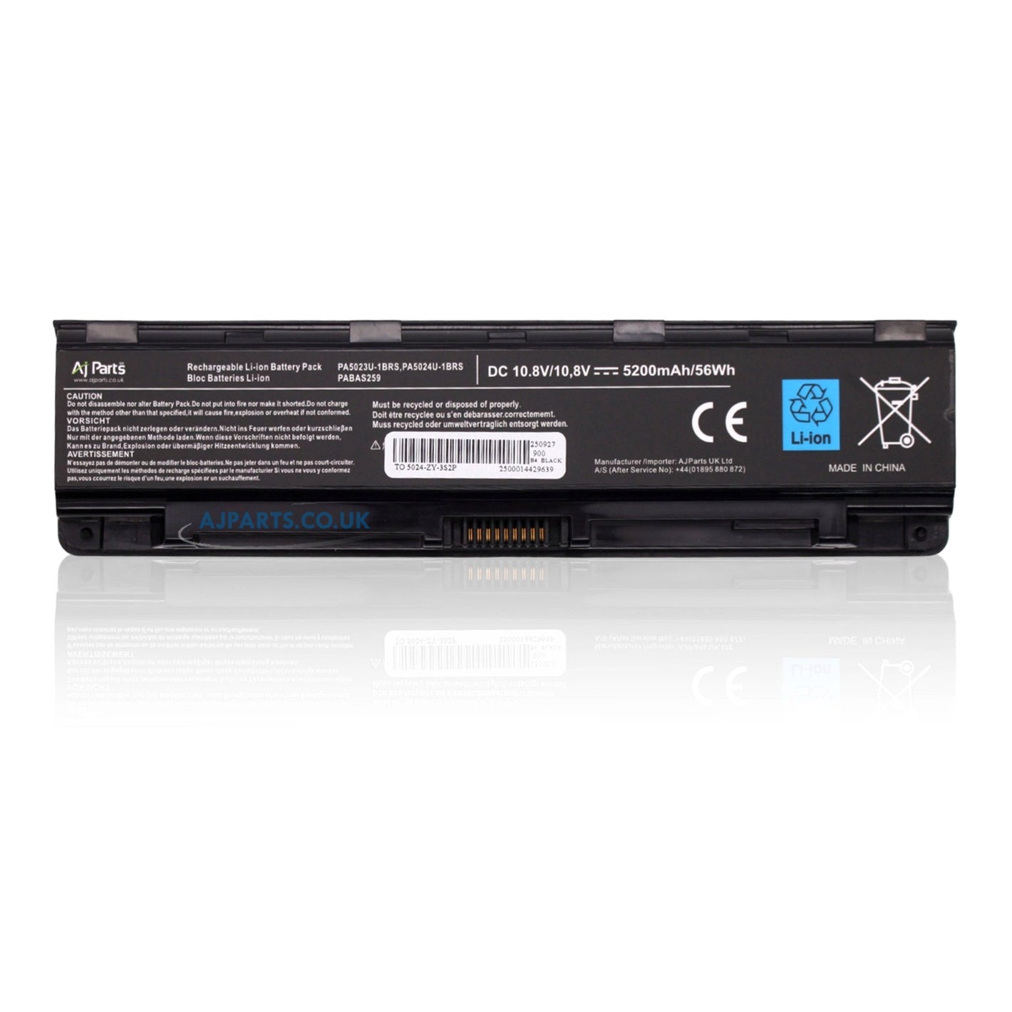 Toshiba 5024, 5024-ZY-3S2P 10.8V 6-Cell 5200mAh Replacement AJP Laptop Battery Black
