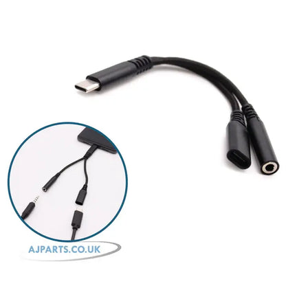 2-in-1 USB-C to 3.5mm Audio & USB-C Charging Adapter Black Cable for Phones, Laptops & Tablets