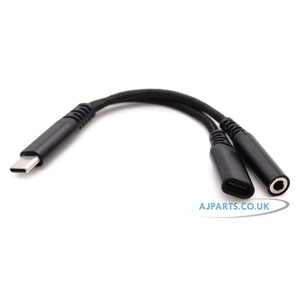 2-in-1 USB-C to 3.5mm Audio & USB-C Charging Adapter Black Cable for Phones, Laptops & Tablets