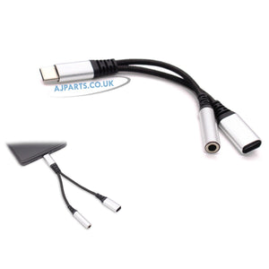 2-in-1 USB-C to 3.5mm Audio & USB-C Charging Adapter Silver Cable for Phones, Laptops & Tablets