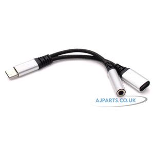 2-in-1 USB-C to 3.5mm Audio & USB-C Charging Adapter Silver Cable for Phones, Laptops & Tablets