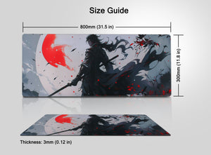 Extended Gaming Mouse Pad 800×300×3mm – Samurai Warrior Moon Design, Smooth Cloth, Non-Slip Rubber Base