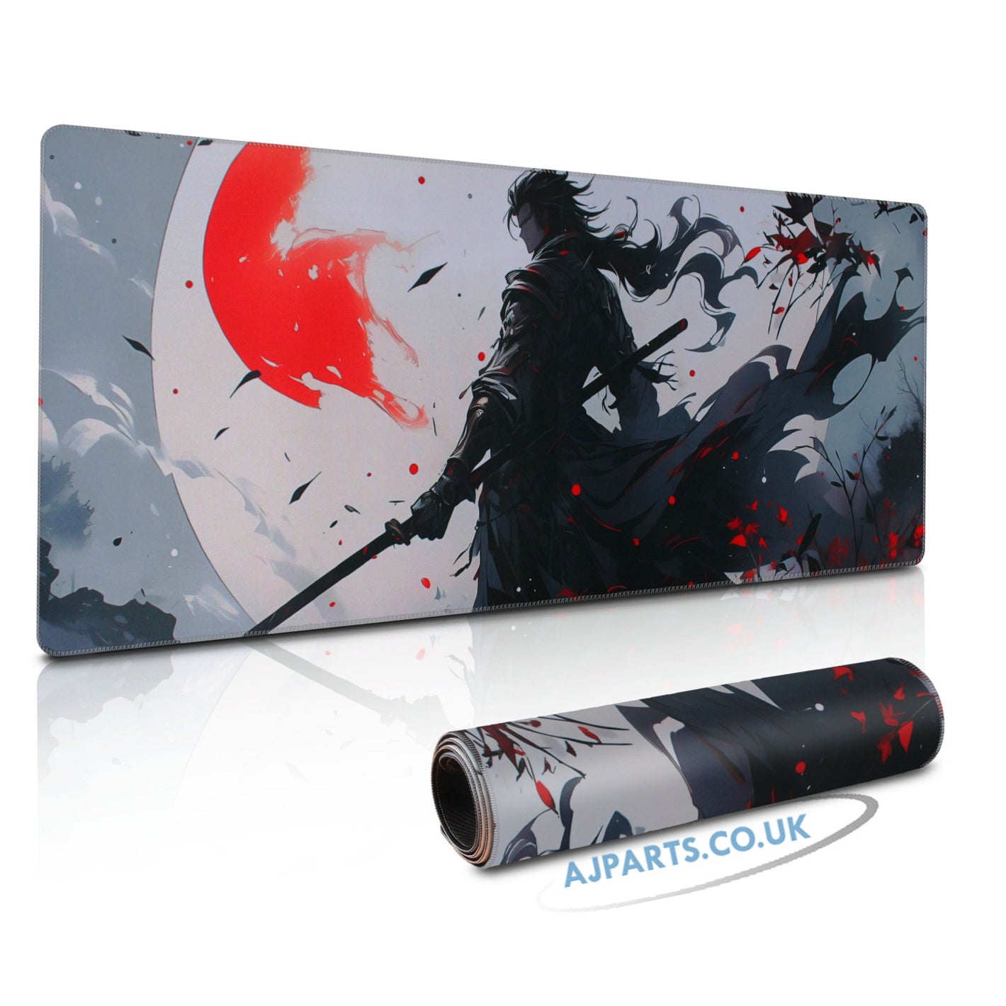Extended Gaming Mouse Pad 800×300×3mm – Samurai Warrior Moon Design, Smooth Cloth, Non-Slip Rubber Base