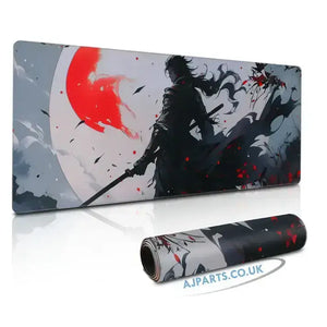 Extended Gaming Mouse Pad 800×300×3mm – Samurai Warrior Moon Design, Smooth Cloth, Non-Slip Rubber Base