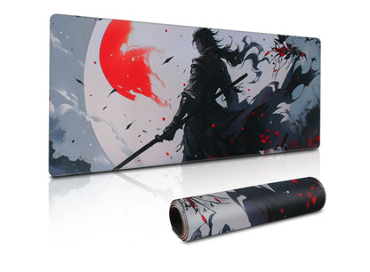 Extended Gaming Mouse Pad 800×300×3mm – Samurai Warrior Moon Design, Smooth Cloth, Non-Slip Rubber Base