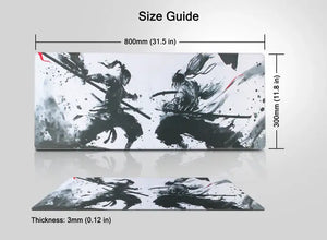 Extended Large Gaming Mouse & Desk Mat 800×300×3mm – Samurai Duel Design with Anti-Fray Edges