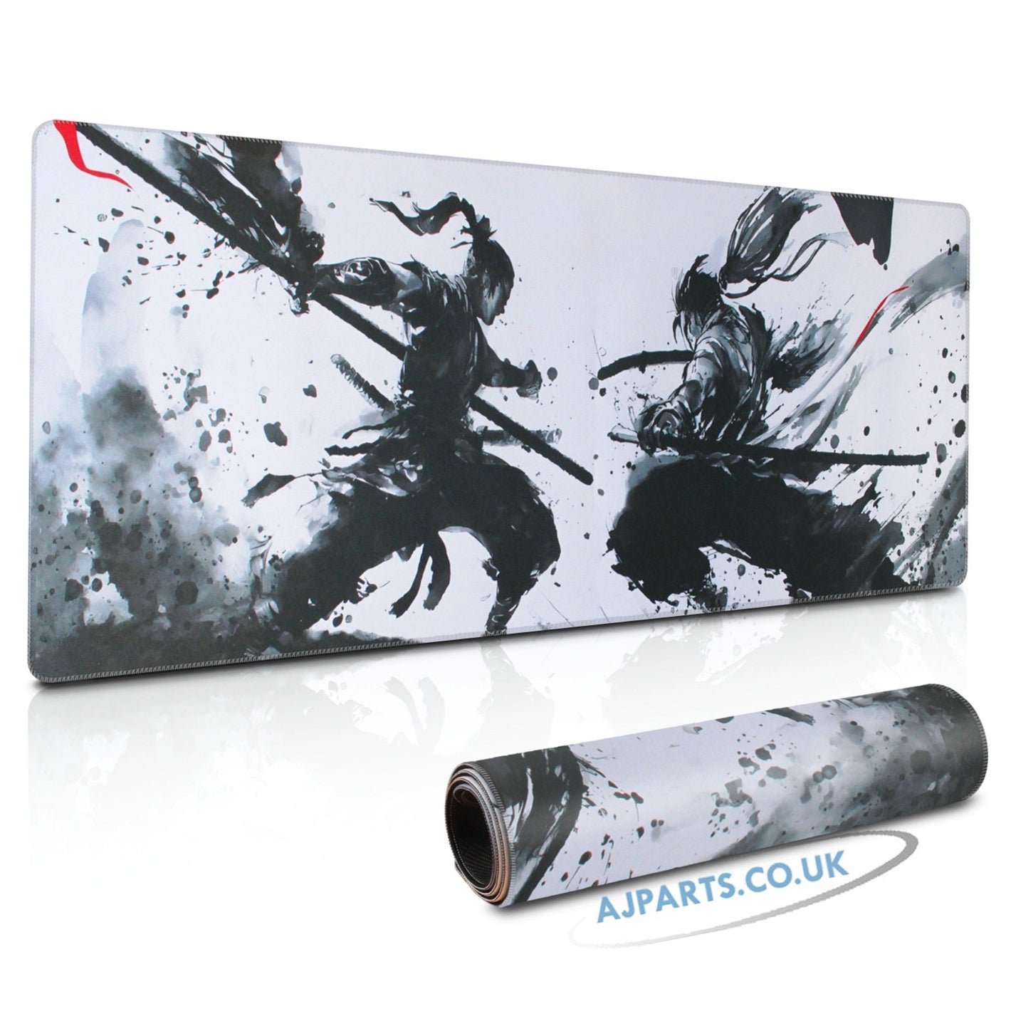 Extended Large Gaming Mouse & Desk Mat 800×300×3mm – Samurai Duel Design with Anti-Fray Edges