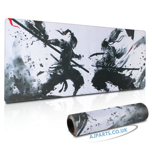 Extended Large Gaming Mouse & Desk Mat 800×300×3mm – Samurai Duel Design with Anti-Fray Edges
