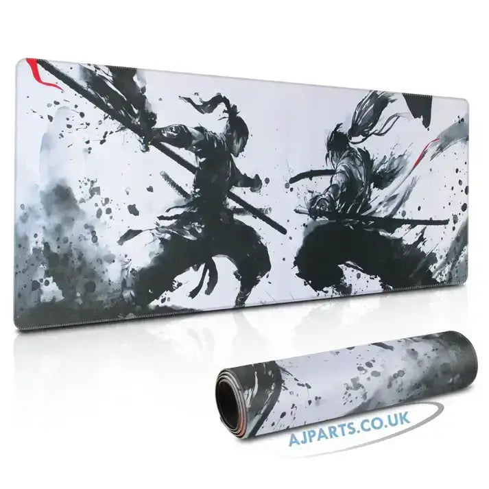 Extended Large Gaming Mouse & Desk Mat 800×300×3mm – Samurai Duel Design with Anti-Fray Edges