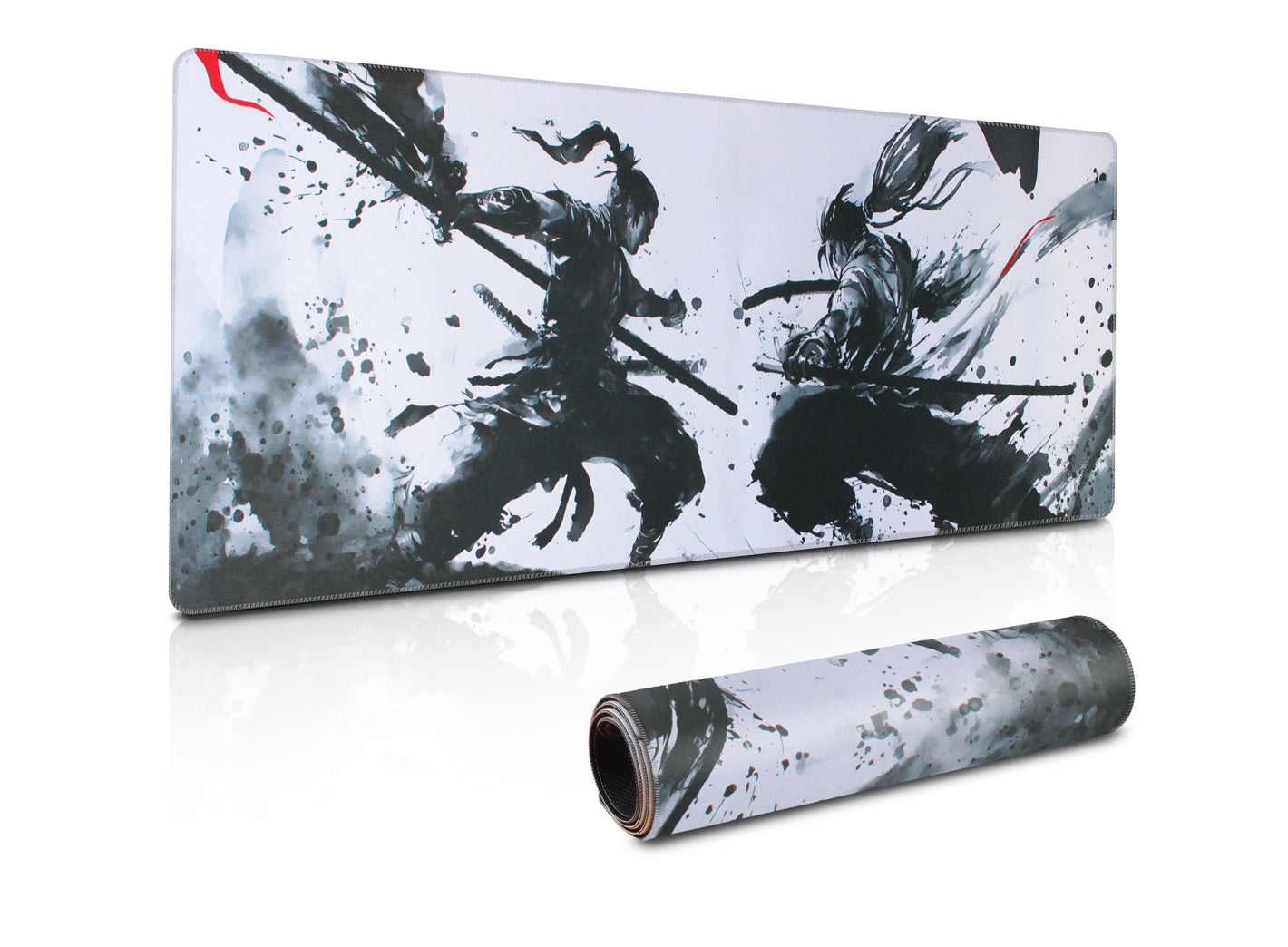 Extended Large Gaming Mouse & Desk Mat 800×300×3mm – Samurai Duel Design with Anti-Fray Edges