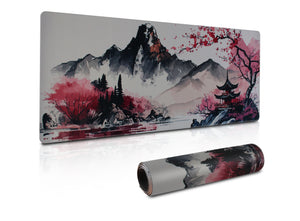 Large Gaming Mouse Pad – Scenic Mountain Cherry Blossom Design with Non-Slip Rubber Base