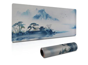 XL Gaming Mouse Pad Desk Mat – Chinese Mountain & River Landscape Print with Stitched Edges