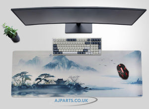 XL Gaming Mouse Pad Desk Mat – Chinese Mountain & River Landscape Print with Stitched Edges