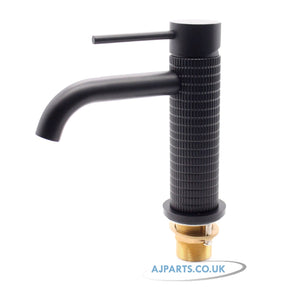 Matte Black Basin Mixer Tap – Deck Mounted Solid Brass Bathroom Sink Faucet with Hot & Cold Control