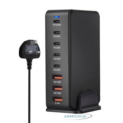 AJP 268W GaN Desktop Charger 8-Port USB-C PD Fast Charging Station Black