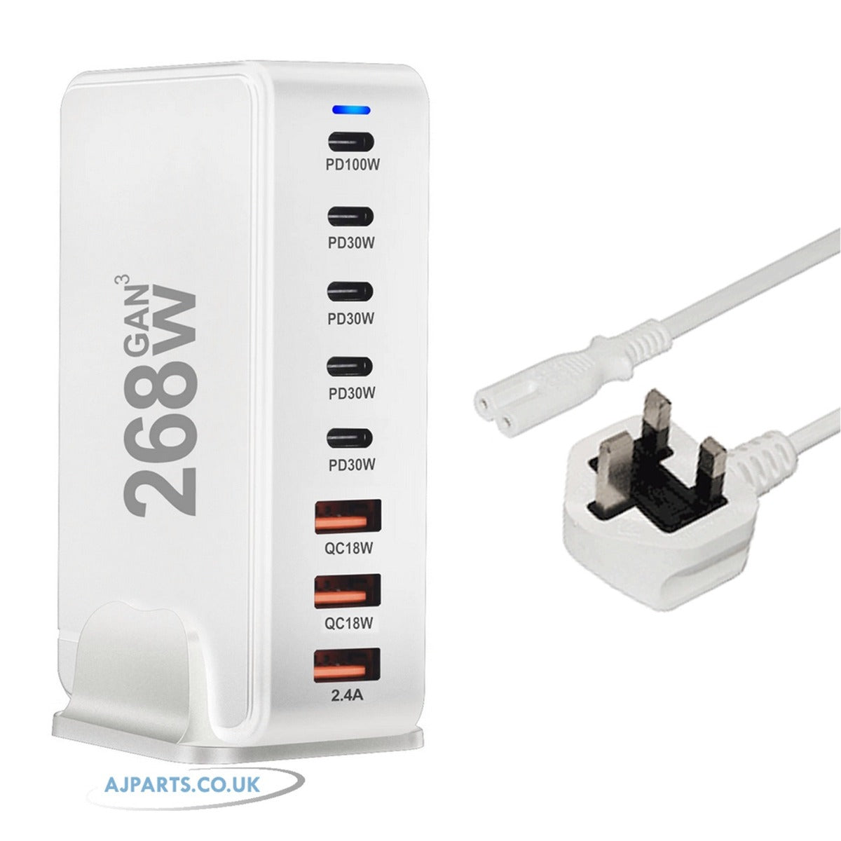AJP 268W Desktop GAN Charger 8 Port USB Type-C PD Charging Station Fast Charger White