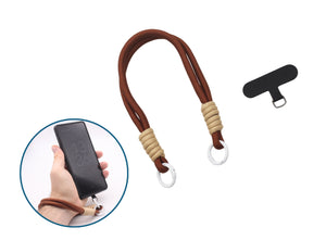 Anti-Theft Phone Wrist Strap Wristband with Anchor Tab & Carabiner – Secure Mobile Holder for Safety (Brown)