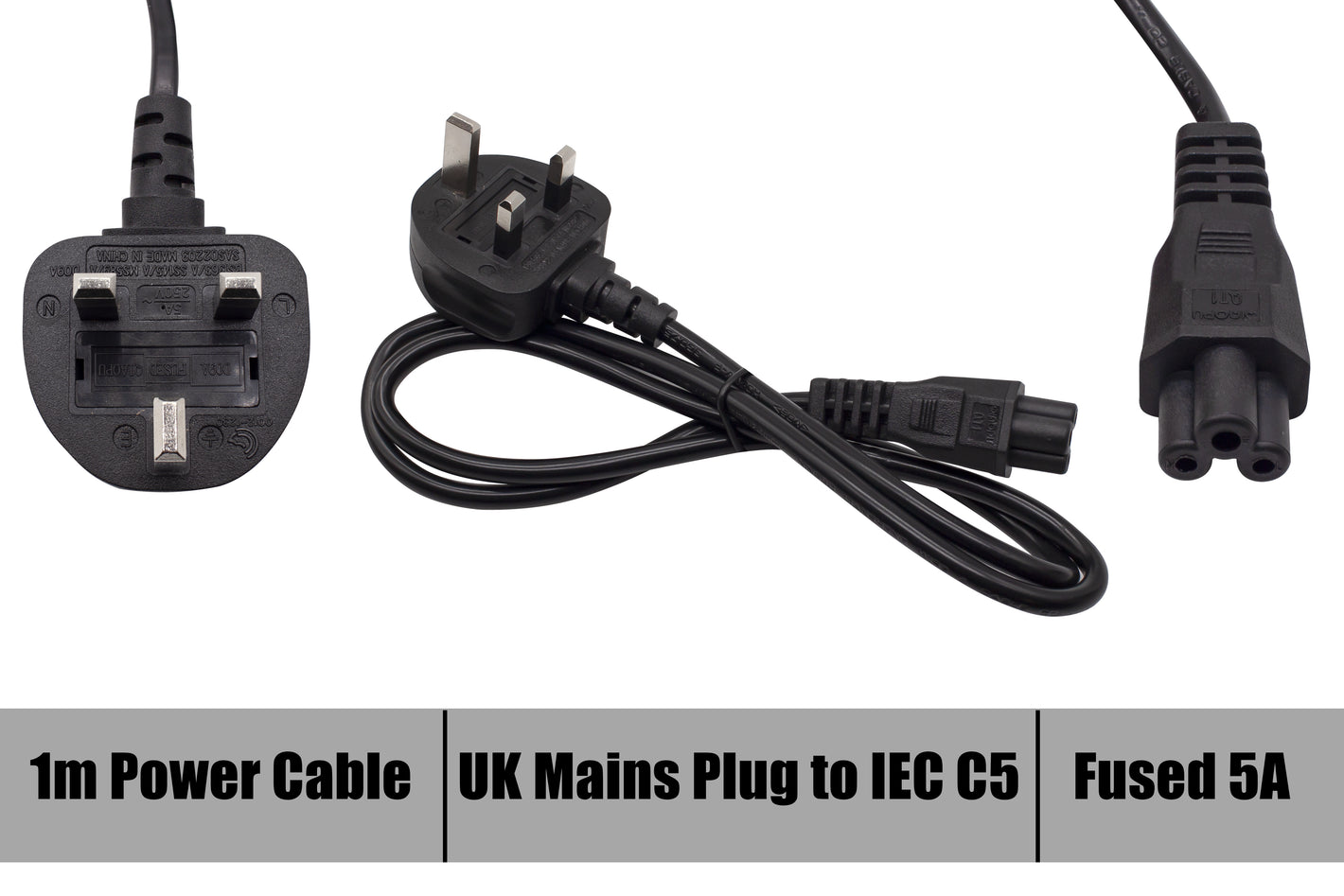 New Replacement Power Cord 3 Pin Cable Clover Leads Leaf 1 Meter