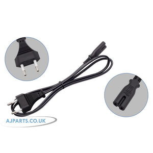 1 Meter Euro EU 2-Pin Plug to Figure-8 (C7) Power Cable Replacement Lead